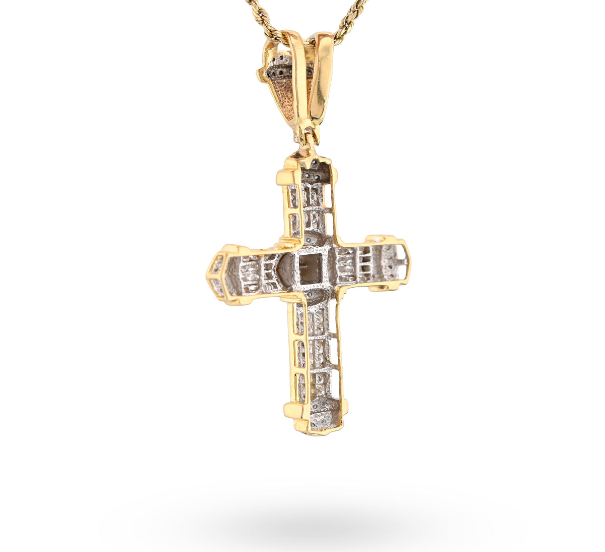 10K Yellow Gold Princess cut/Round 5CT Natural Diamond Religious Cross Pendant Men Women Charm — view 8