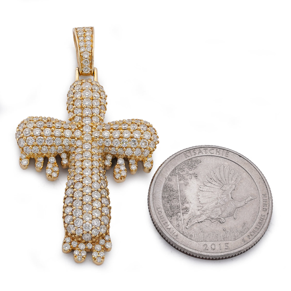Cross Drip Pendant 10K 3.15ctw Natural Diamond Pendant Mens Womens Charm