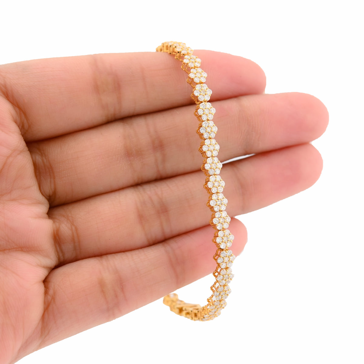 10K Yellow Gold 4CT Natural Diamond Hexagon Shape Cluster Tennis Bracelet 4.4MM 7" Men Women 7.2g  — view 8