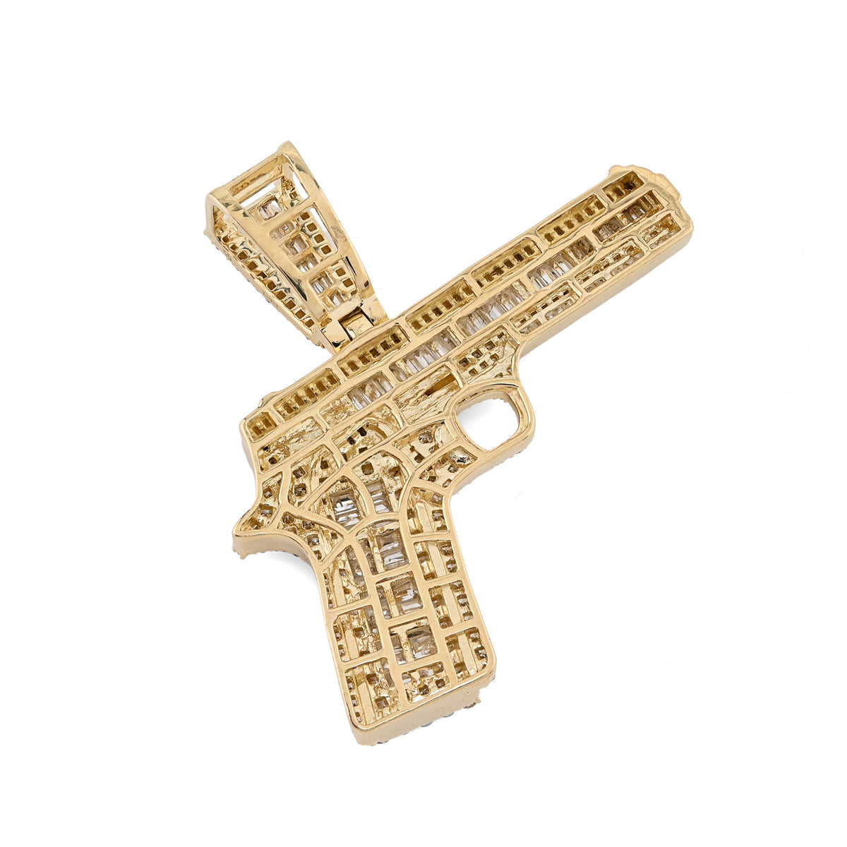 10K Yellow Gold 4.50 CT Natural Diamond Round/Baguette Gun Pendant Mens Charm 12.3g — view 7