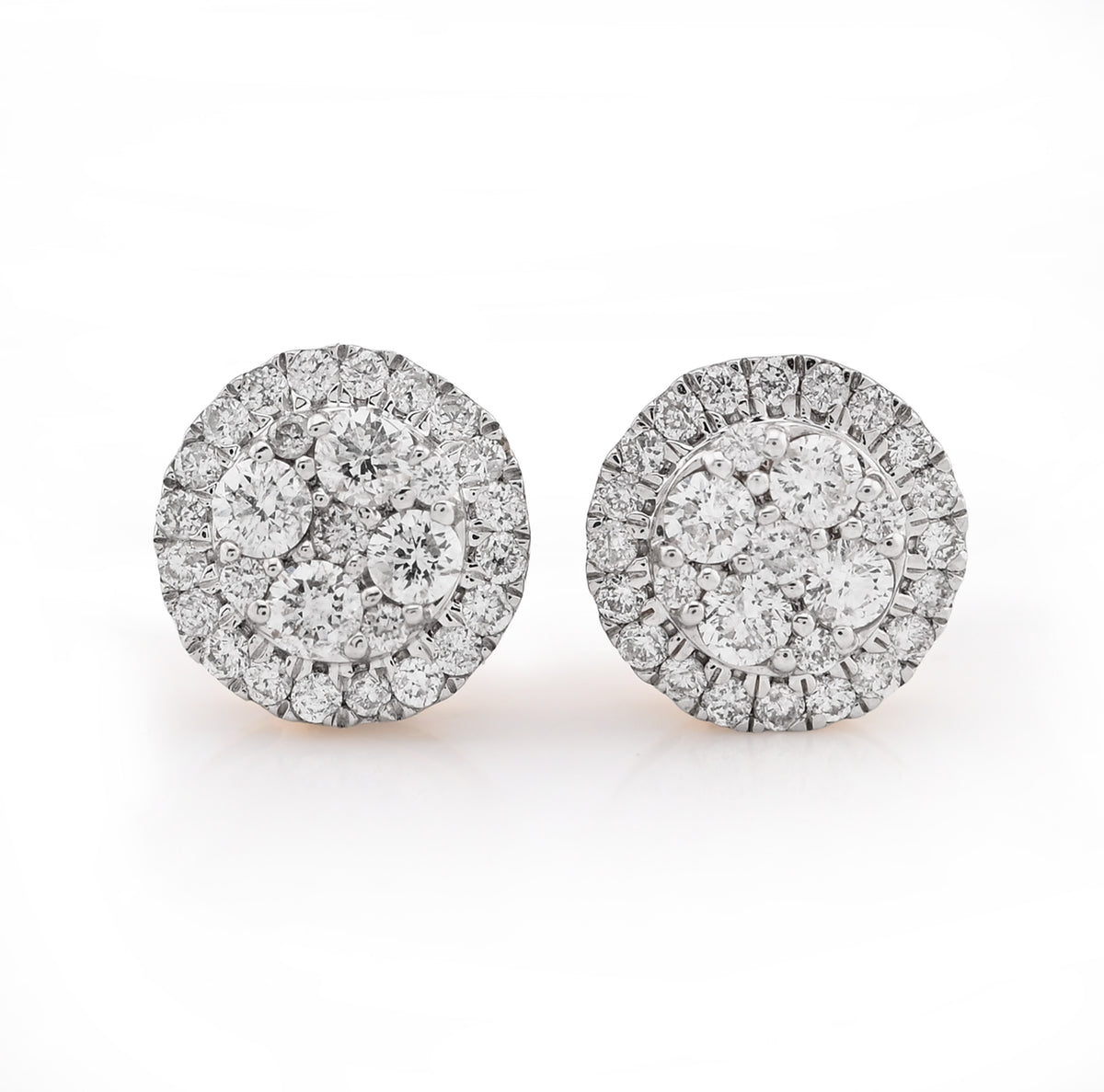 14K Yellow Gold 0.50CT Natural Diamond Halo Flower Cluster Earrings Men Women Studs — view 1
