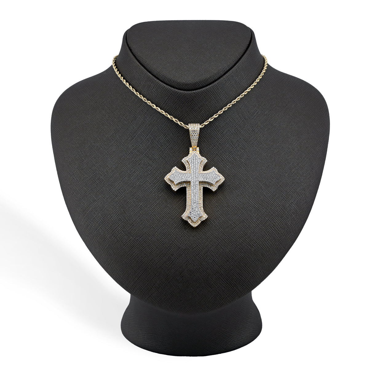10K Yellow & White Gold 5 CT Natural Diamond Religious Cross Pendant Men Women Charm — view 5