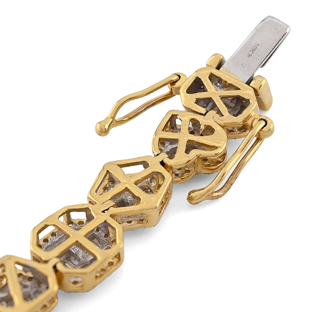 10K yellow Gold 2.33CT Natural Diamond Round/baguette Designer Bracelet 7.5MM Men Women 7"  — view 8