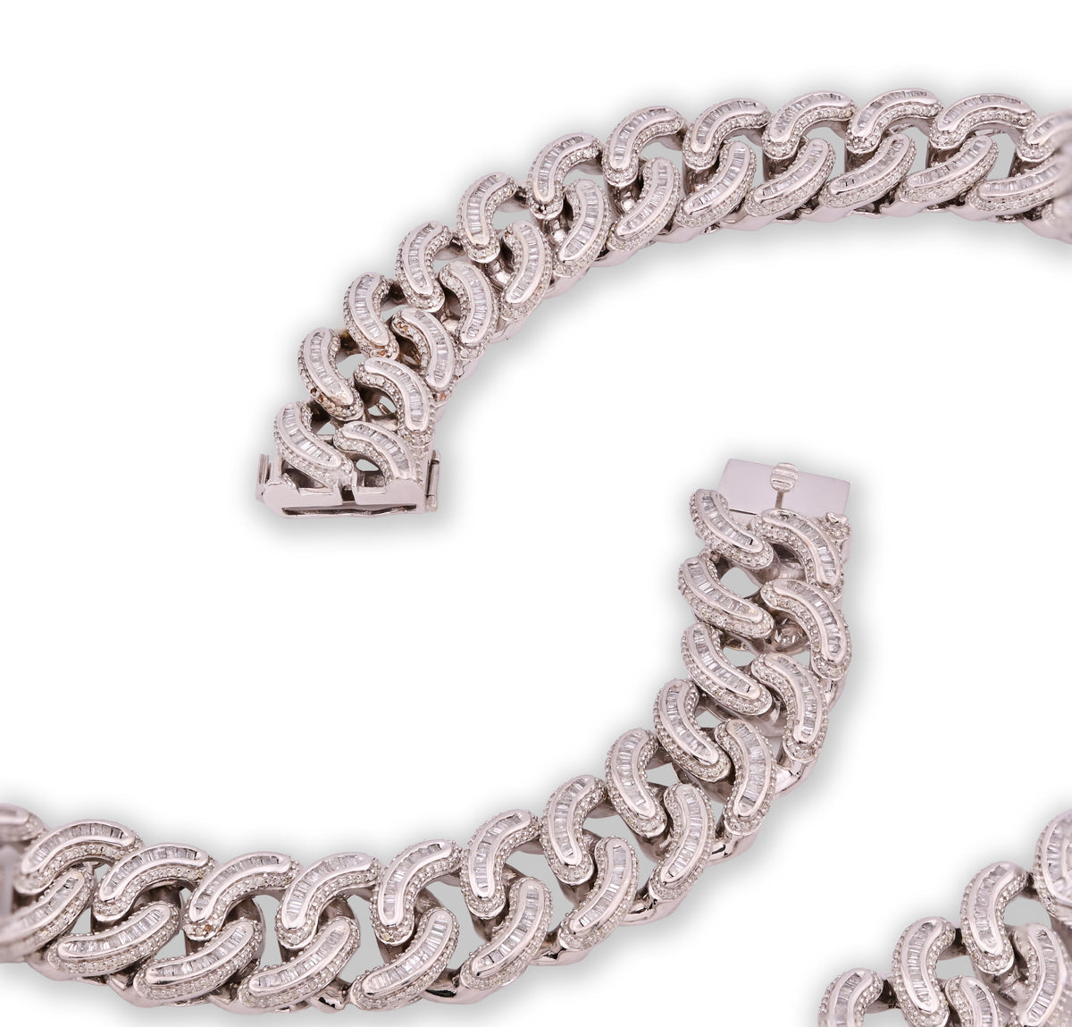 10K White Gold Natural Diamond 26.5 CT Round/Baguette Natural Diamond 17MM Cuban Link Chain 23" Men Necklace — view 1