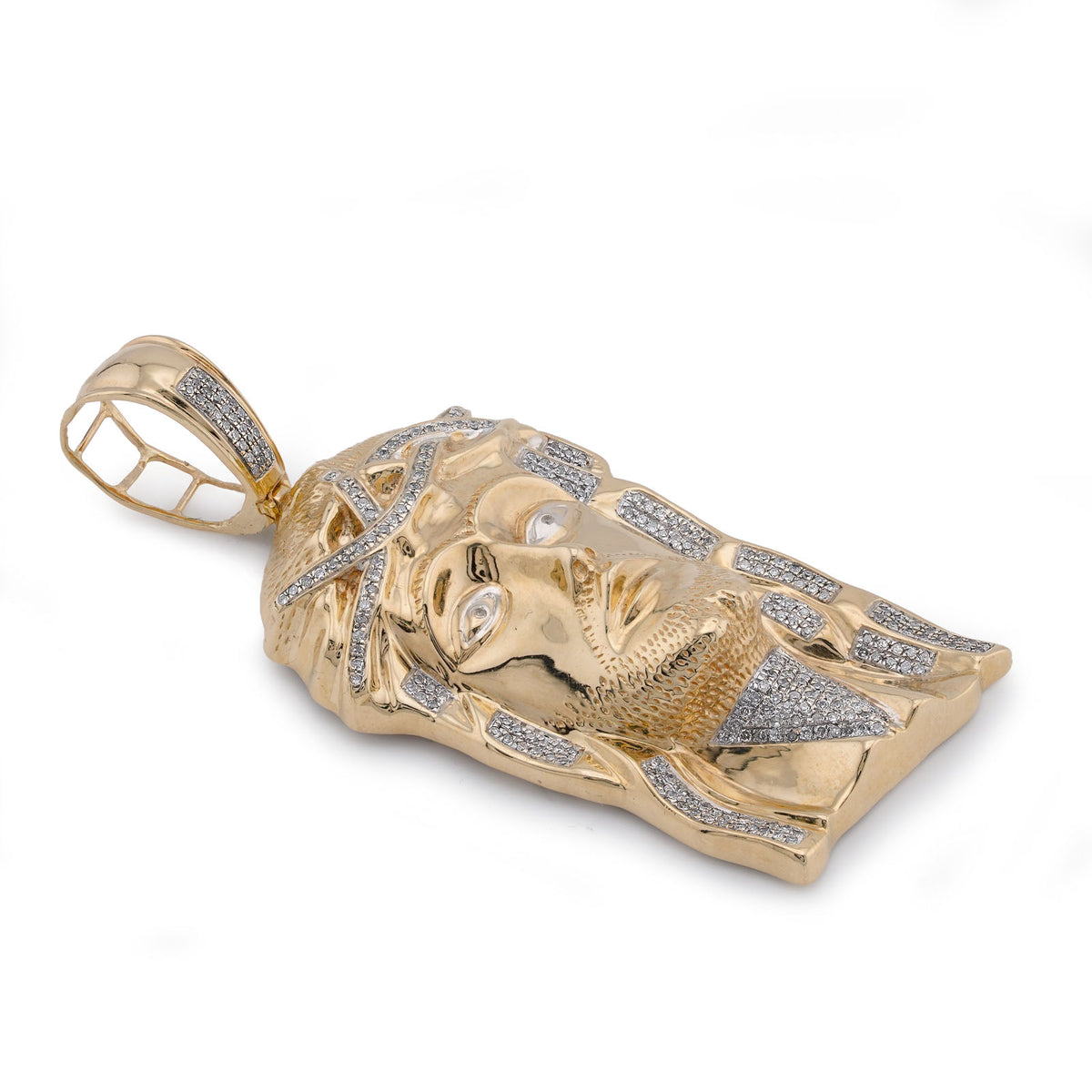 10K Yellow Gold 3CT Natural Diamond Jesus Head Men Charm — view 9