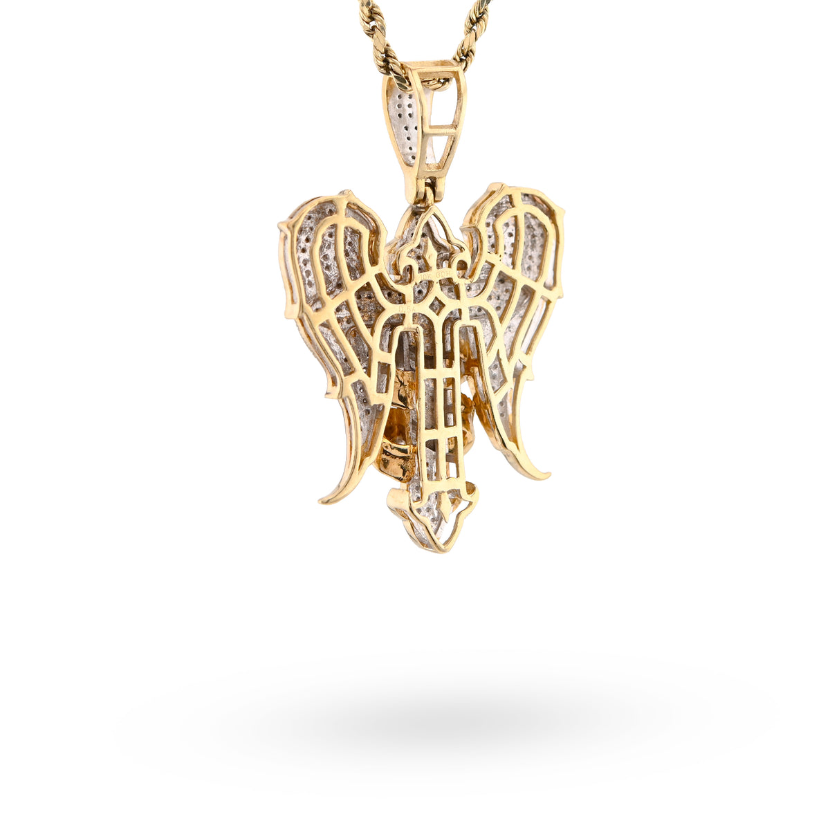 10K Yellow Gold Cross with Angel Wings 0.83CT Natural Diamond Charm Men Women Pendant — view 7