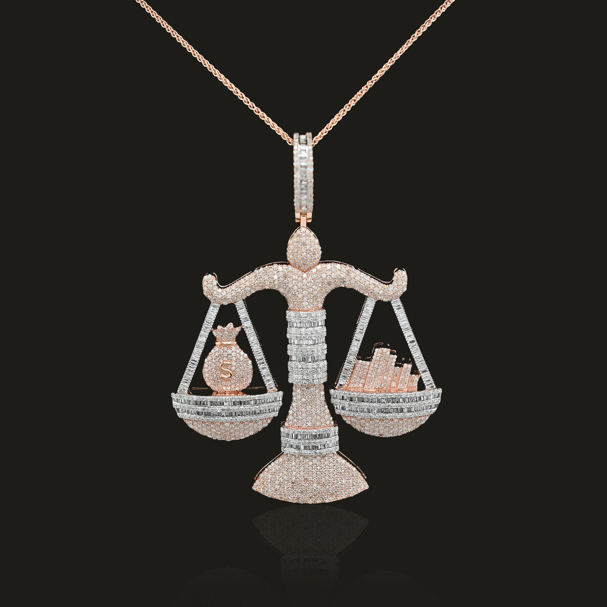 10K Rose Gold 5.17 CT Natural Diamond Libra Scale Pendant Men's Charm — view 6