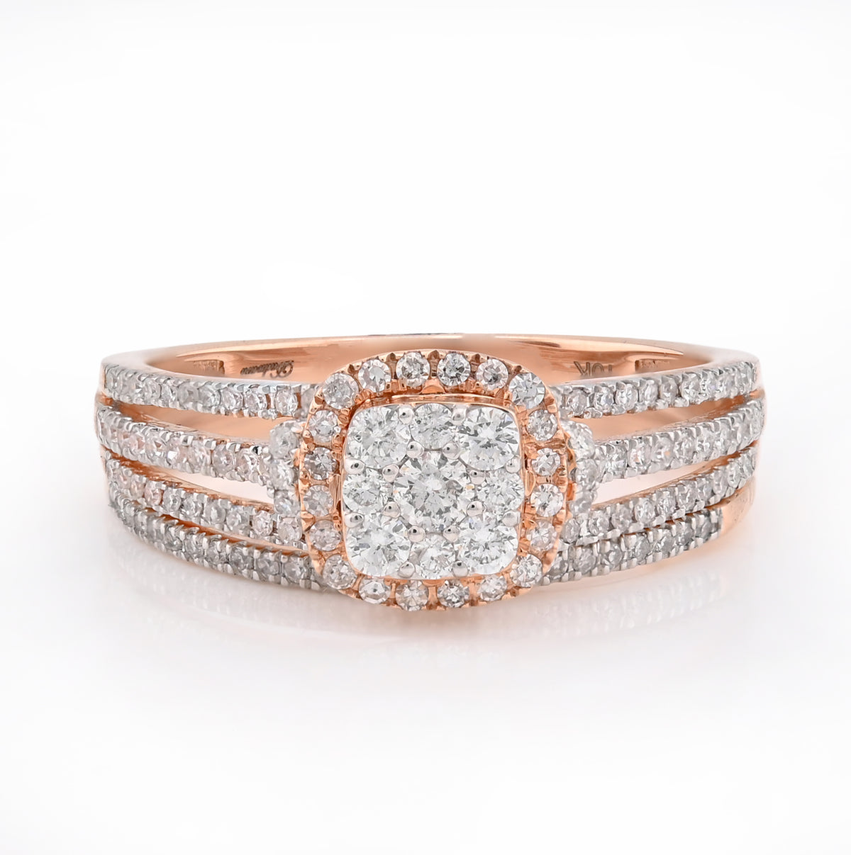 10K Rose Gold 0.50CT Natural Diamond Square 2 layer Women Wedding Ring & Band — view 1