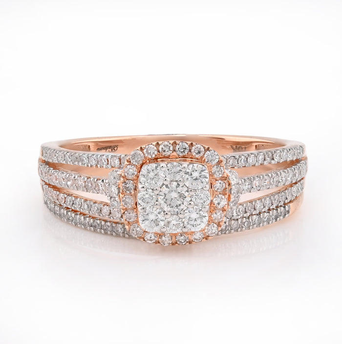 10K Rose Gold 0.50CT Natural Diamond Square 2 layer Women Wedding Ring & Band — view 1