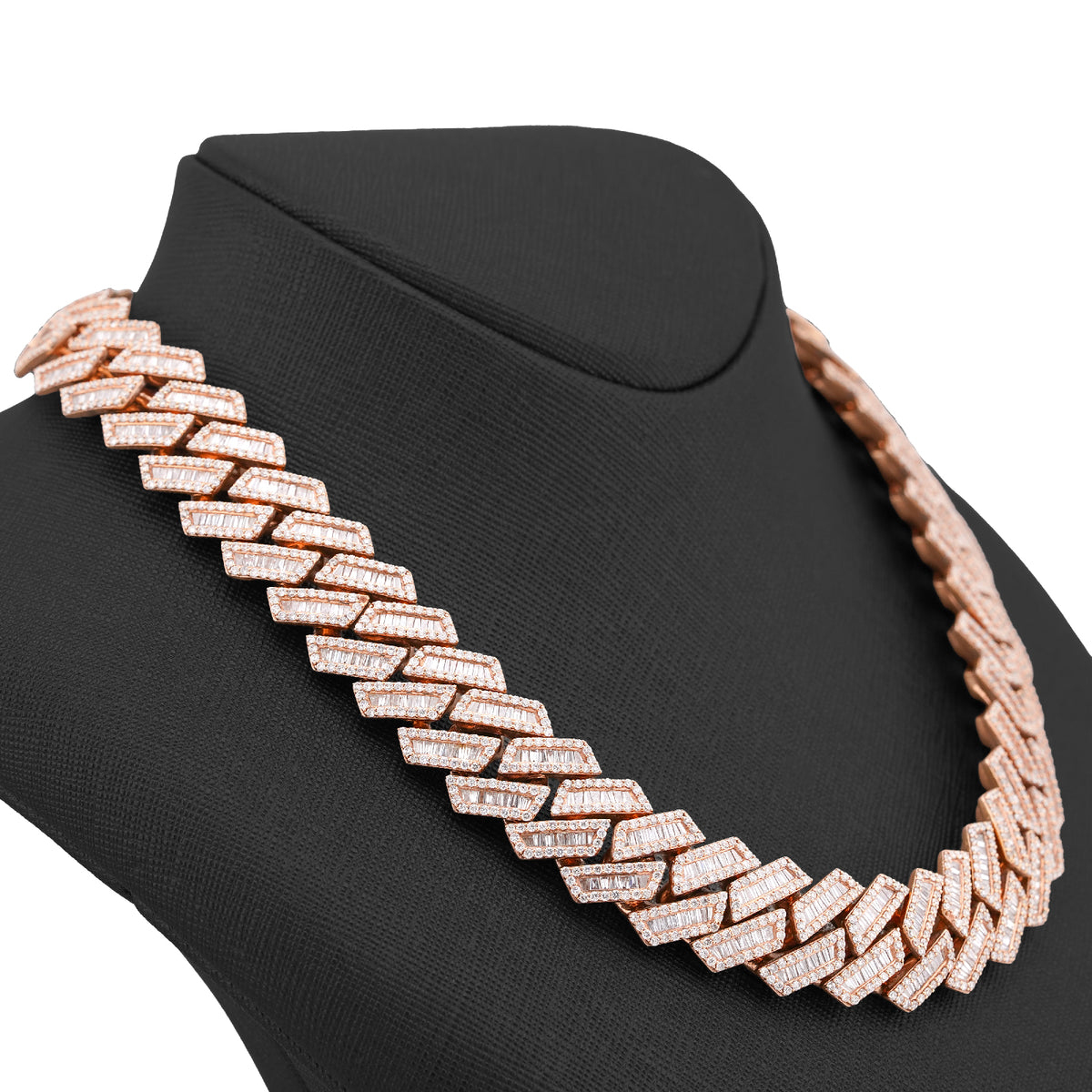 10K Rose Gold 34.92CT Natural Baguette/Round Diamond Cuban Link 18MM 306 Grams Chain Men 22" Necklace — view 3