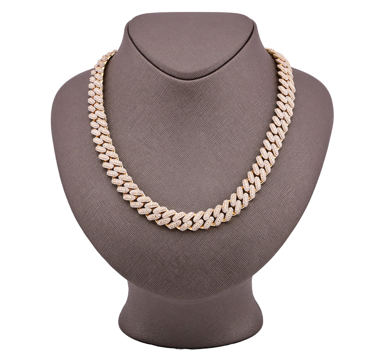 10K yellow Gold 25CT Natural Diamond Round 12MM Cuban Link Chain Men 24" Necklace — view 7