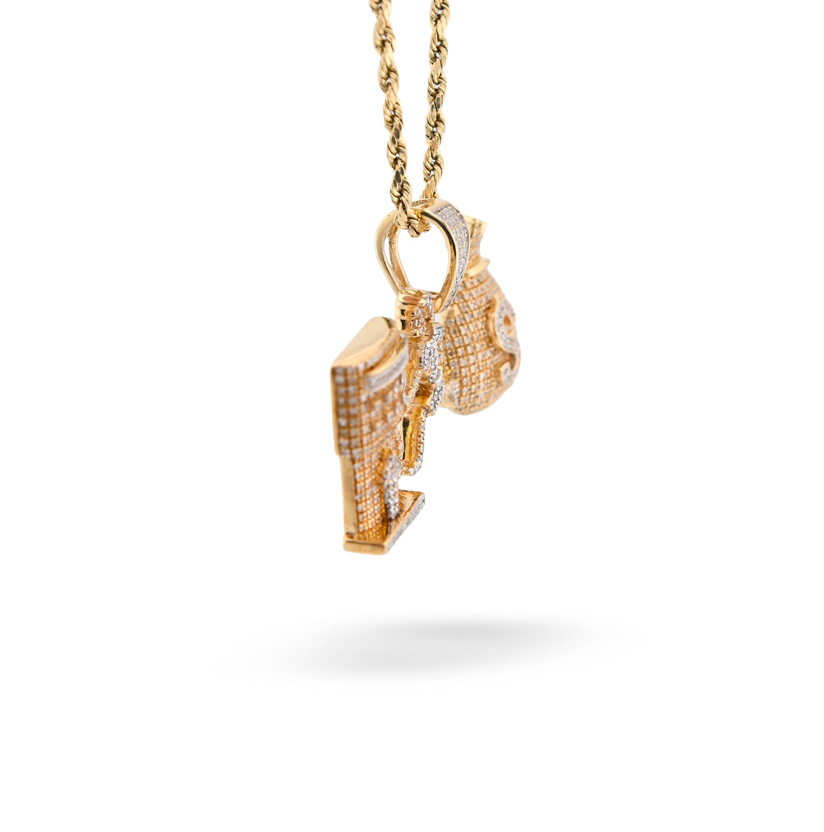 10K Yellow Gold Custom "Pump Human Money Bag" 0.86CT Natural Diamond Pendant Charm — view 7