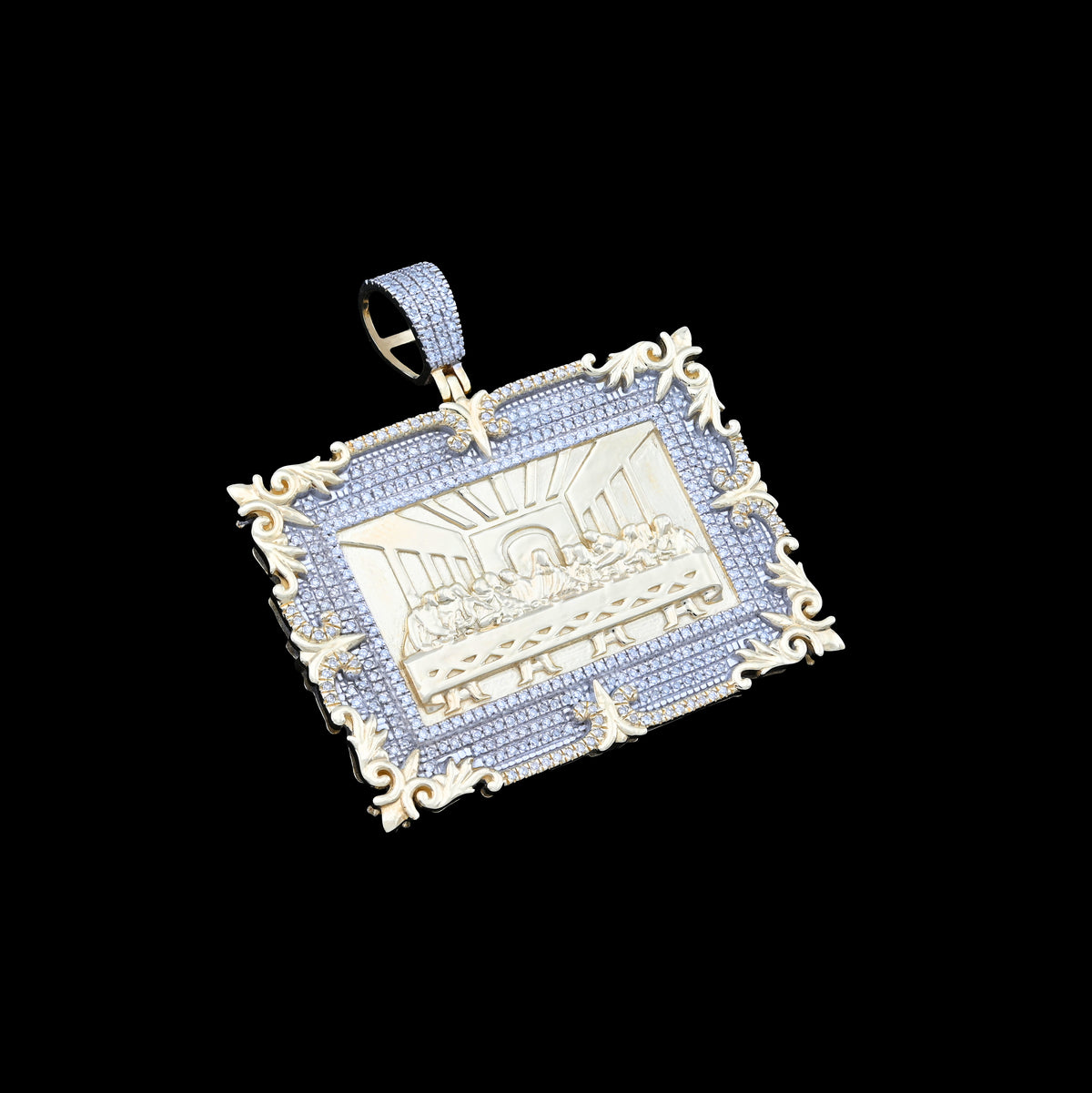10K Yellow Gold 0.80 CT natural Diamond Last Supper Pendant Rectangular Men Women Charm 41.6 MM 14.7g — view 6