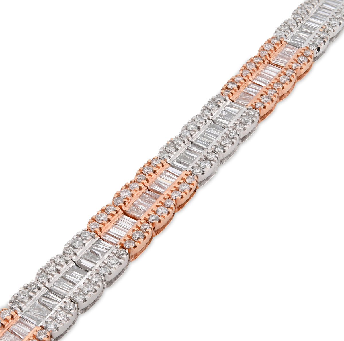 10K Rose/White Gold 2 Tone 5.50 Ct Natural Diamond Baguette/Round 8" Single Row Tennis Bracelet 6.5MM 15.8g — view 3