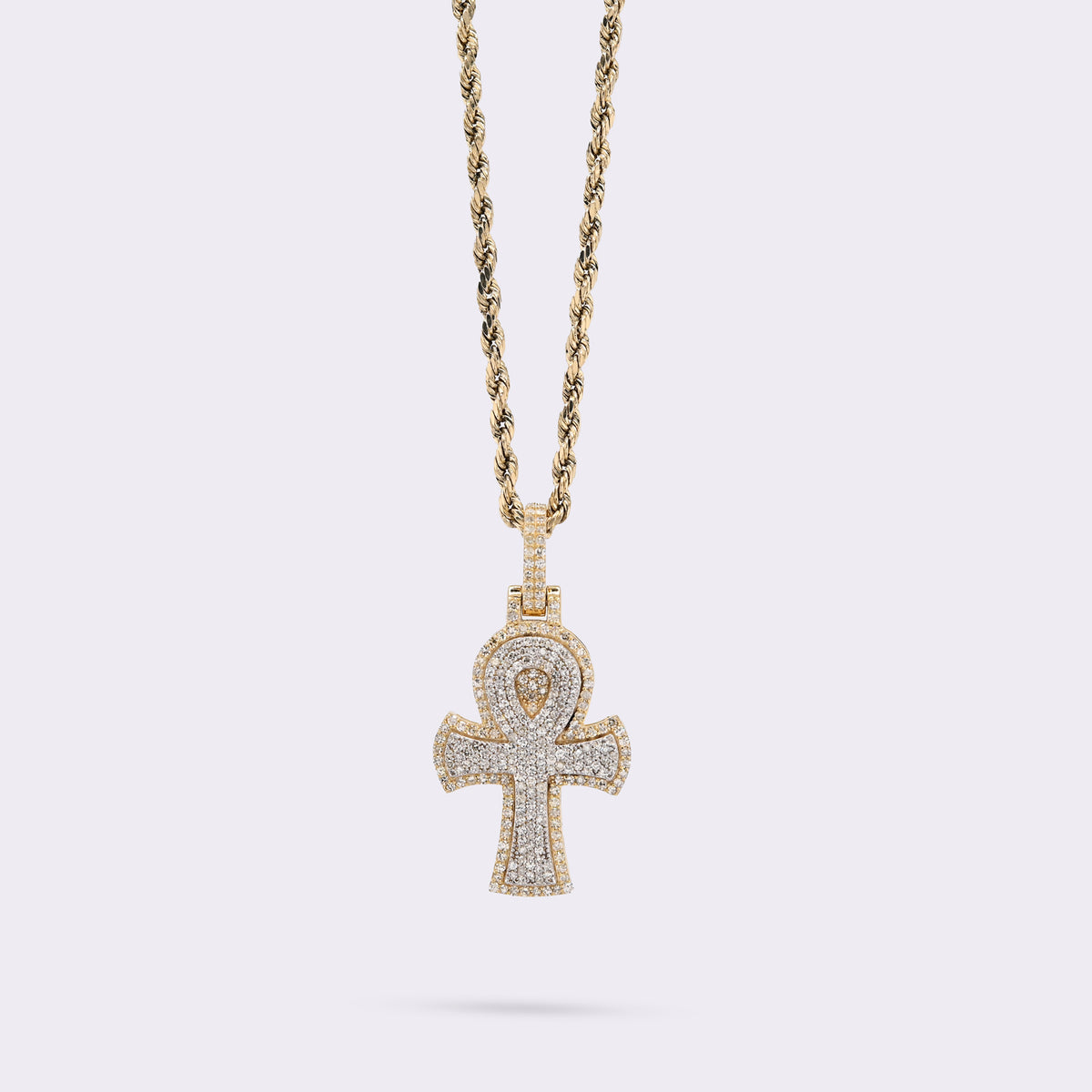 10K Yellow & White Gold 2 Tone 0.88CT Natural Diamond Egyptian Cross Pendant 1.4" Men Women Charm — view 4