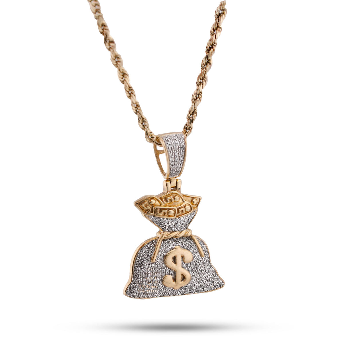 10K Yellow Gold Money Bag "$" Natural Diamond 1.5CT Men Women Charm Pendant — view 1