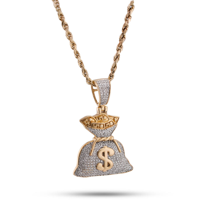 10K Yellow Gold Money Bag "$" Natural Diamond 1.5CT Men Women Charm Pendant — view 1