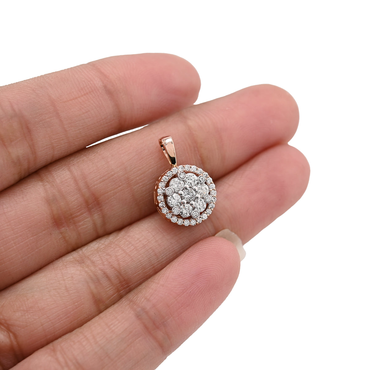 10K Rose Gold 1 CT Natural Diamond Flower Cluster Pendant Women small Charm — view 6