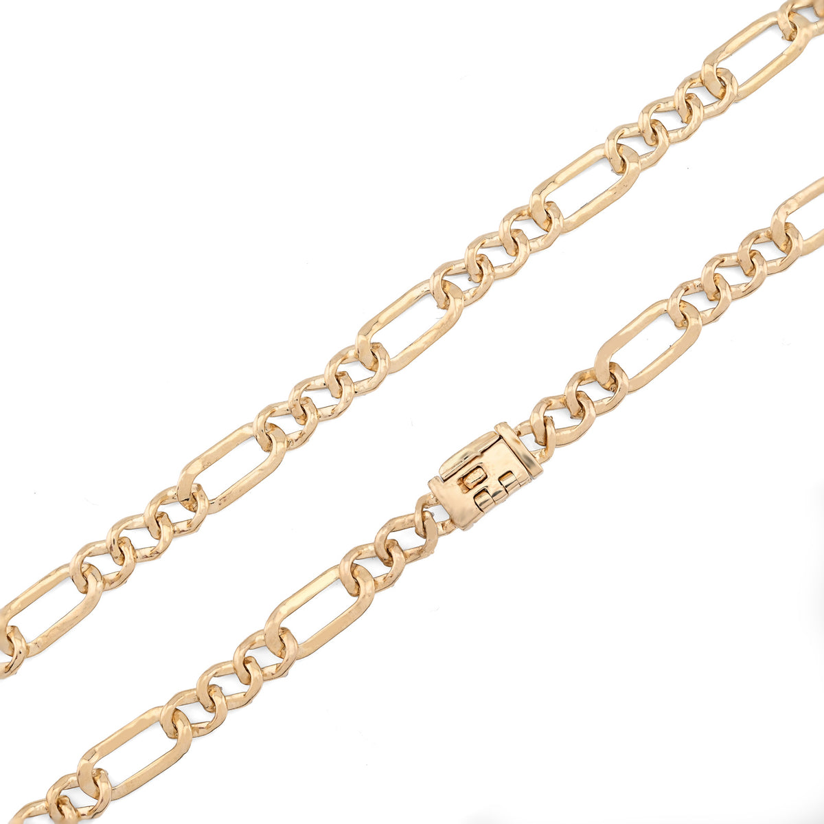 10K Yellow Gold 7.50 CT Natural Diamond 5.5 MM Figaro Chain 20" Men Women Necklace — view 7