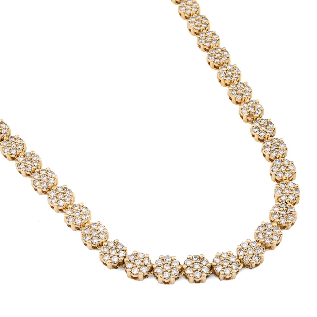 10K Yellow Gold 16 CT Natural Diamond Flower Setting Tennis Chain 22" Mens Necklace — view 8