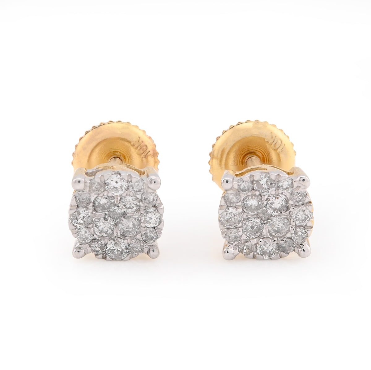 10K Yellow Gold Flower Cluster Earrings 0.36CT Natural Diamond Men Women Studs — view 1