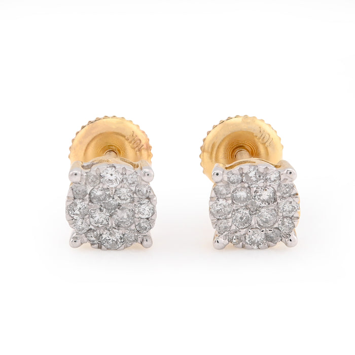 10K Yellow Gold Flower Cluster Earrings 0.36CT Natural Diamond Men Women Studs — view 1
