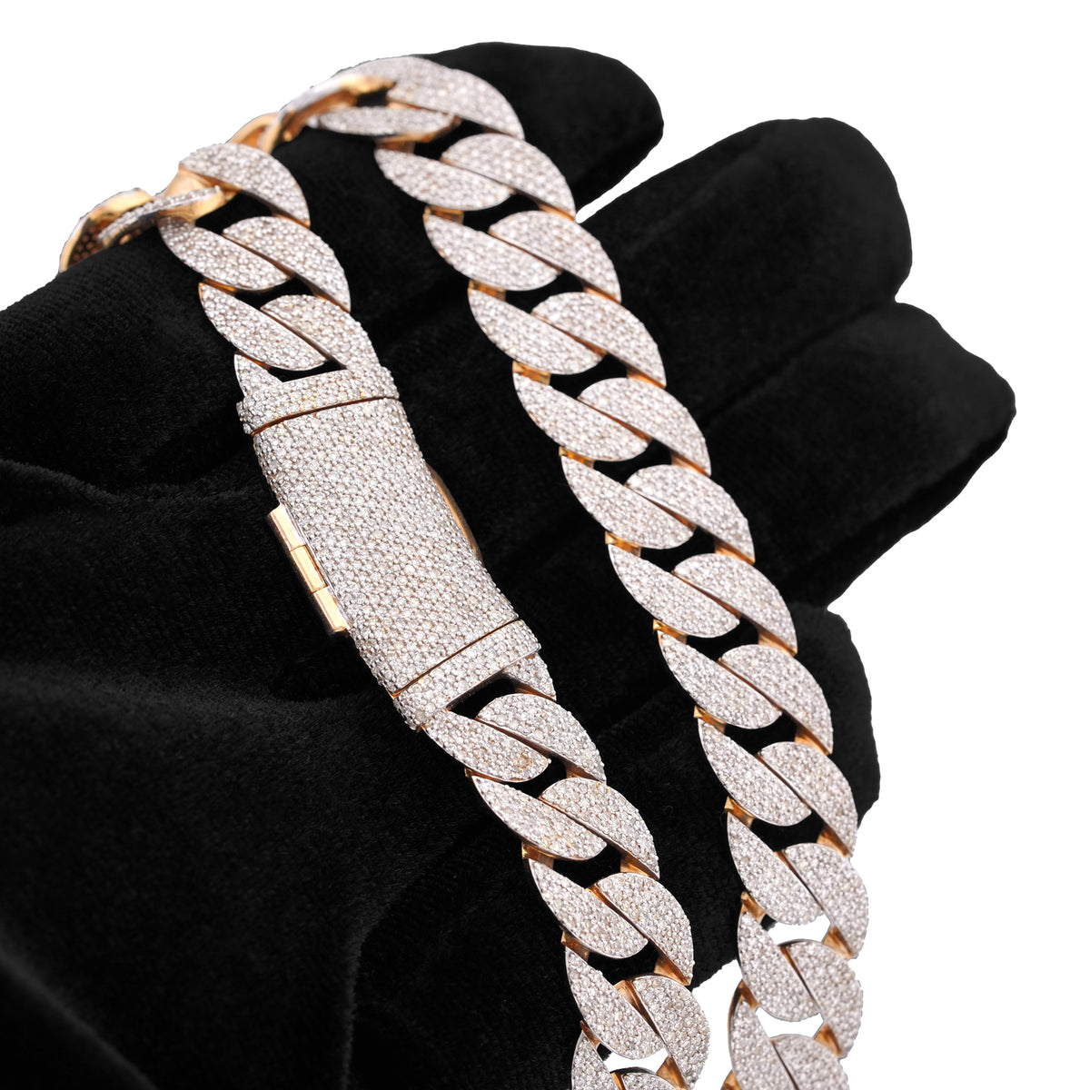 10K Yellow Gold 19.87CT Natural Diamond Cuban Link Chain 12MM 22" Men Necklace — view 8