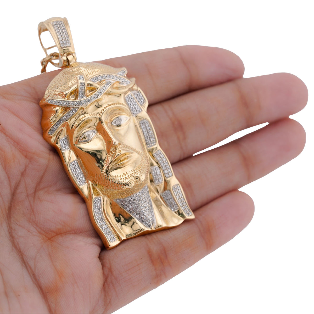 10K Yellow Gold 3CT Natural Diamond Jesus Head Men Charm — view 6