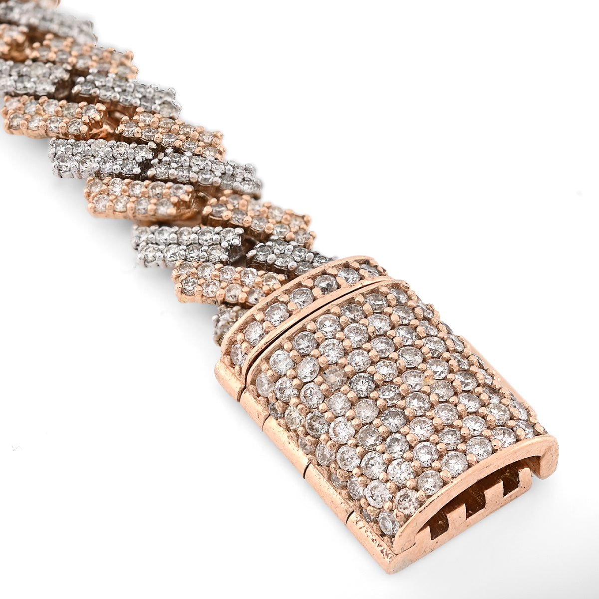 10K Rose/White Gold 2 tone 8.78CT Natural Diamond Round 11MM Cuban Bracelet 8.25" 44.6g  — view 4