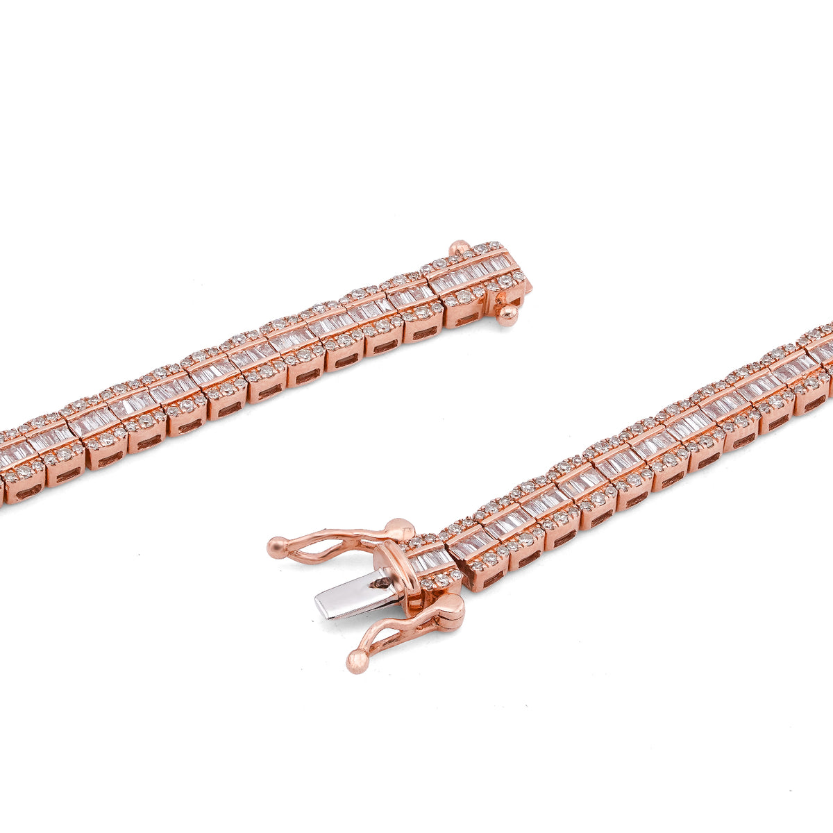 10K Rose Gold 6.01CT Natural Diamond Natural Diamond Baguette Centre Row 4MM Tennis Chain 22" Men Women Necklace — view 4