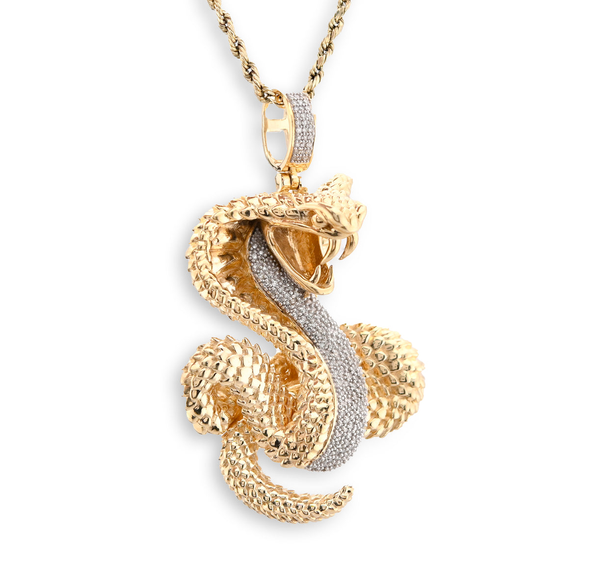 10K Yellow Gold Snake Pendant 0.50CT Natural Diamond 62.5MM 33g Men Charm — view 2