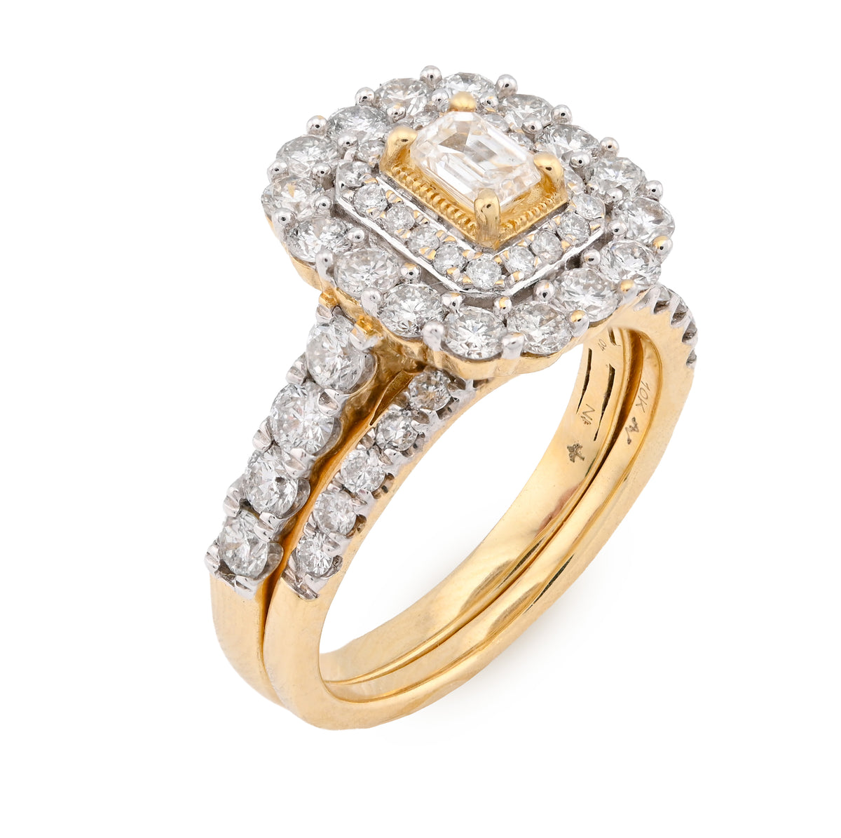 10K Yellow Gold 2CT Natural Diamond Rectangular Flower Setting Emerald Centre Women Wedding Ring — view 6