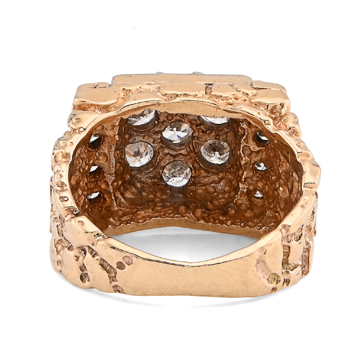 10K Yellow Gold Flower Cluster Centre Rectangular 1.62CT Natural Diamond Nugget Men Ring — view 5