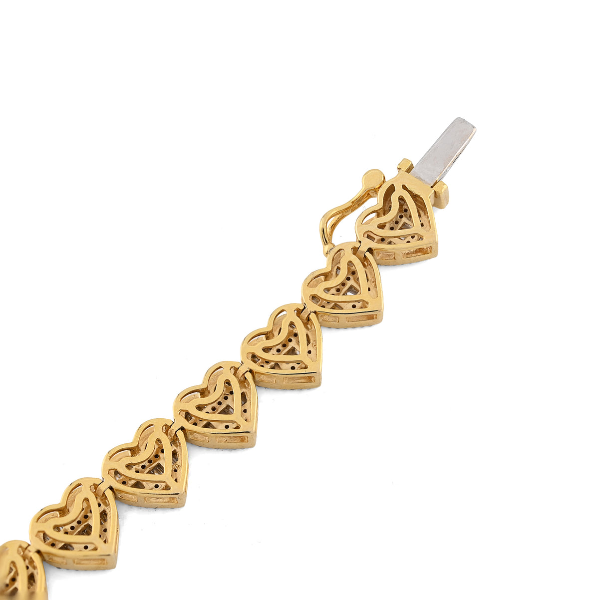 10K Yellow Gold 2.59 Ct Natural Diamond Heart Shape 7.5MM Tennis Bracelet 7" Men Women 14.4g — view 7