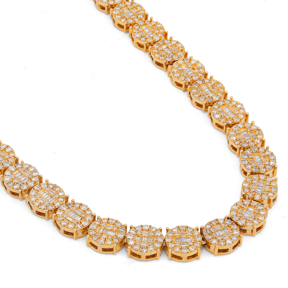 10K Yellow Gold 20CT Natural Round/Baguette Diamond 8MM Flower Cluster Tennis Chain — view 8