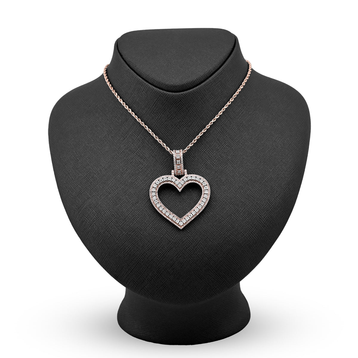 10K Rose Gold 1.5 CT Natural Diamond Heart Shape Pendant Illusion 54.7 MM Women Charm 19.8 g — view 2