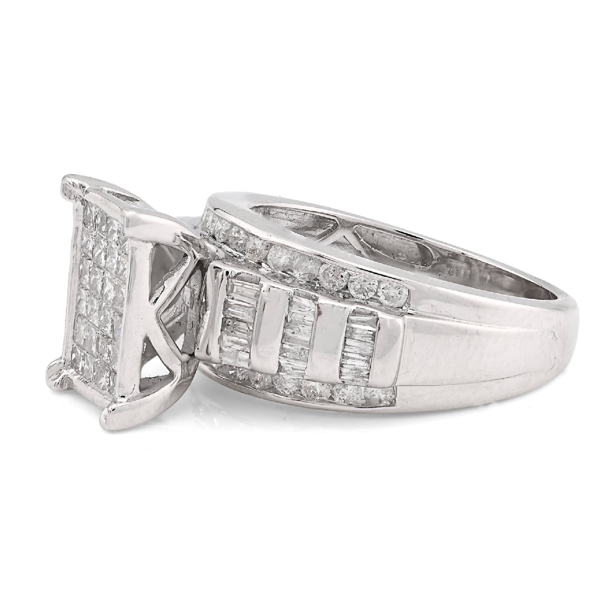 10K White Gold 1.50CT natural Diamond Princess/Round/Baguette Rectangular 11.6MM Women Wedding Ring — view 2