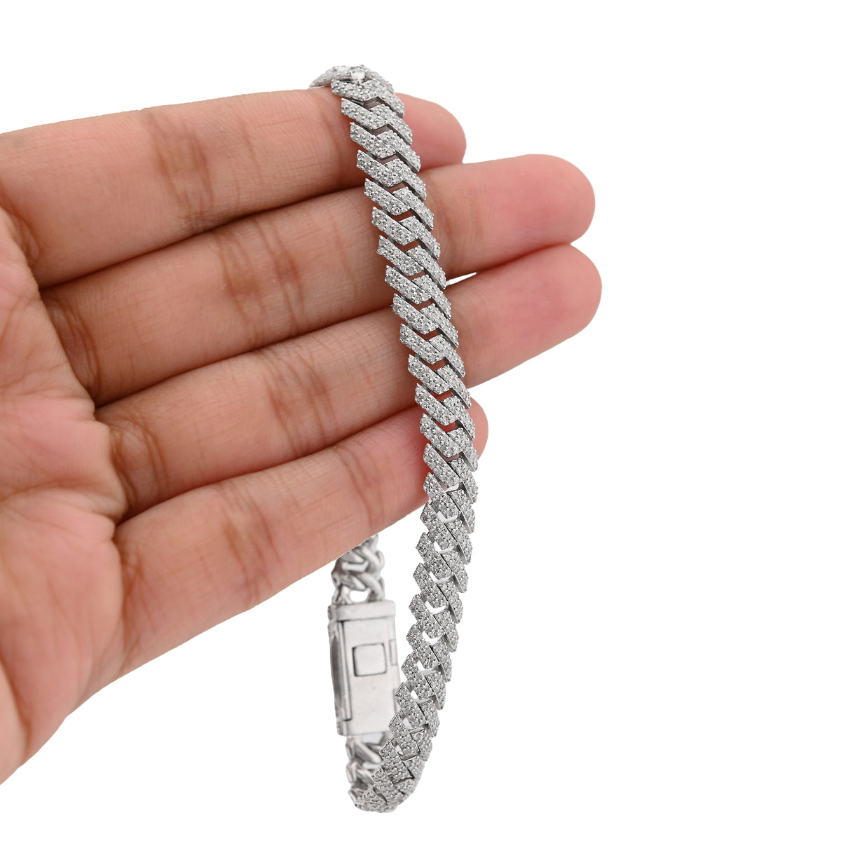 925 SS 4.2CT Natural Diamond Snake Cuban Link 8MM Mens 8" Bracelet 21.9g — view 5