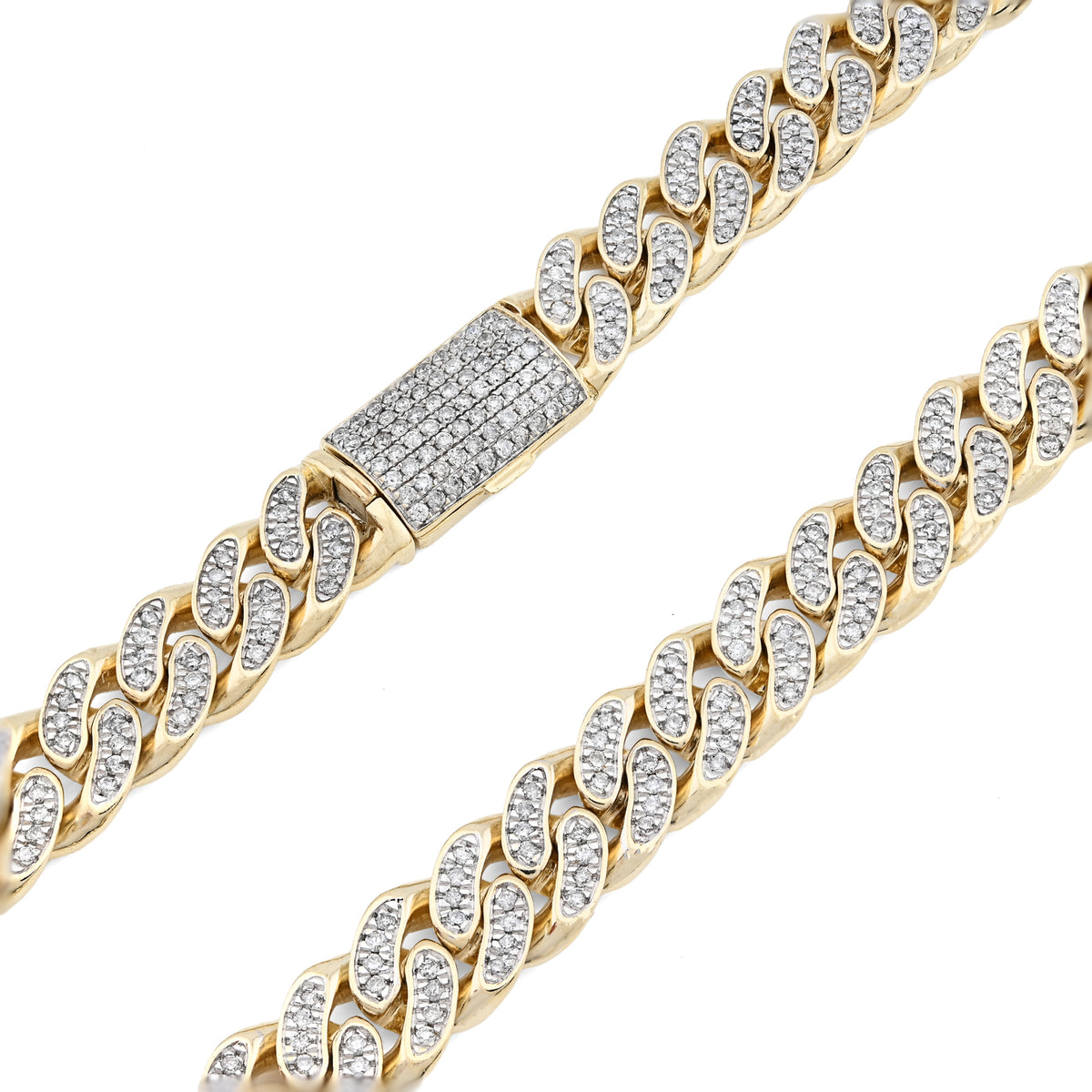 10K Yellow gold 9.7 CT Natural Diamond Cuban Link Chain 11.5 MM 22" Men Necklace 128.6 g — view 3