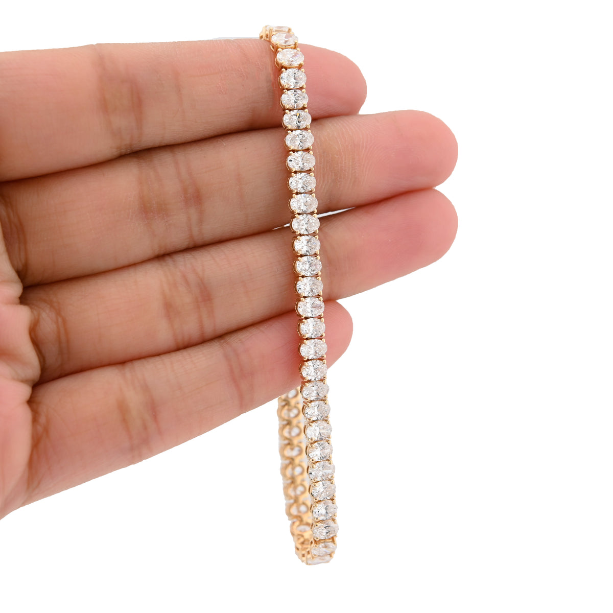 14K Yellow Gold 8.70CT Lab Oval Shape Diamond 7" 10.2g Men Women 4MM Tennis Bracelet — view 5