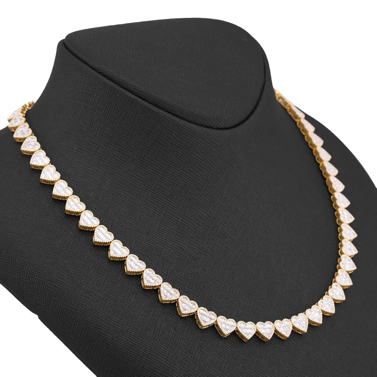 10K Yellow Gold 6.81CT Natural Diamond Heart Shape Baguette/Round 18" Women 7.5MM Necklace — view 3