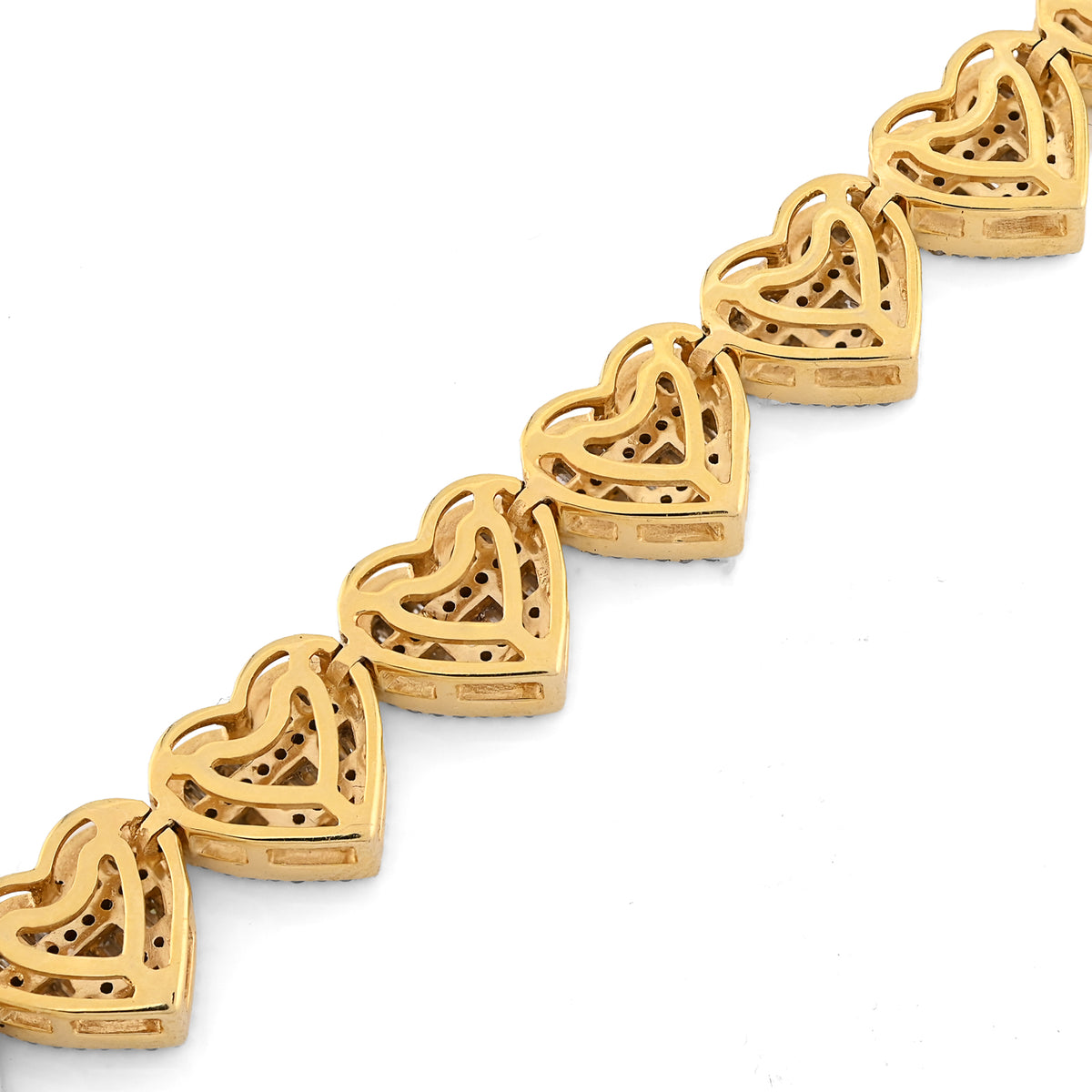 10K Yellow Gold 2.59 Ct Natural Diamond Heart Shape 7.5MM Tennis Bracelet 7" Men Women 14.4g — view 5