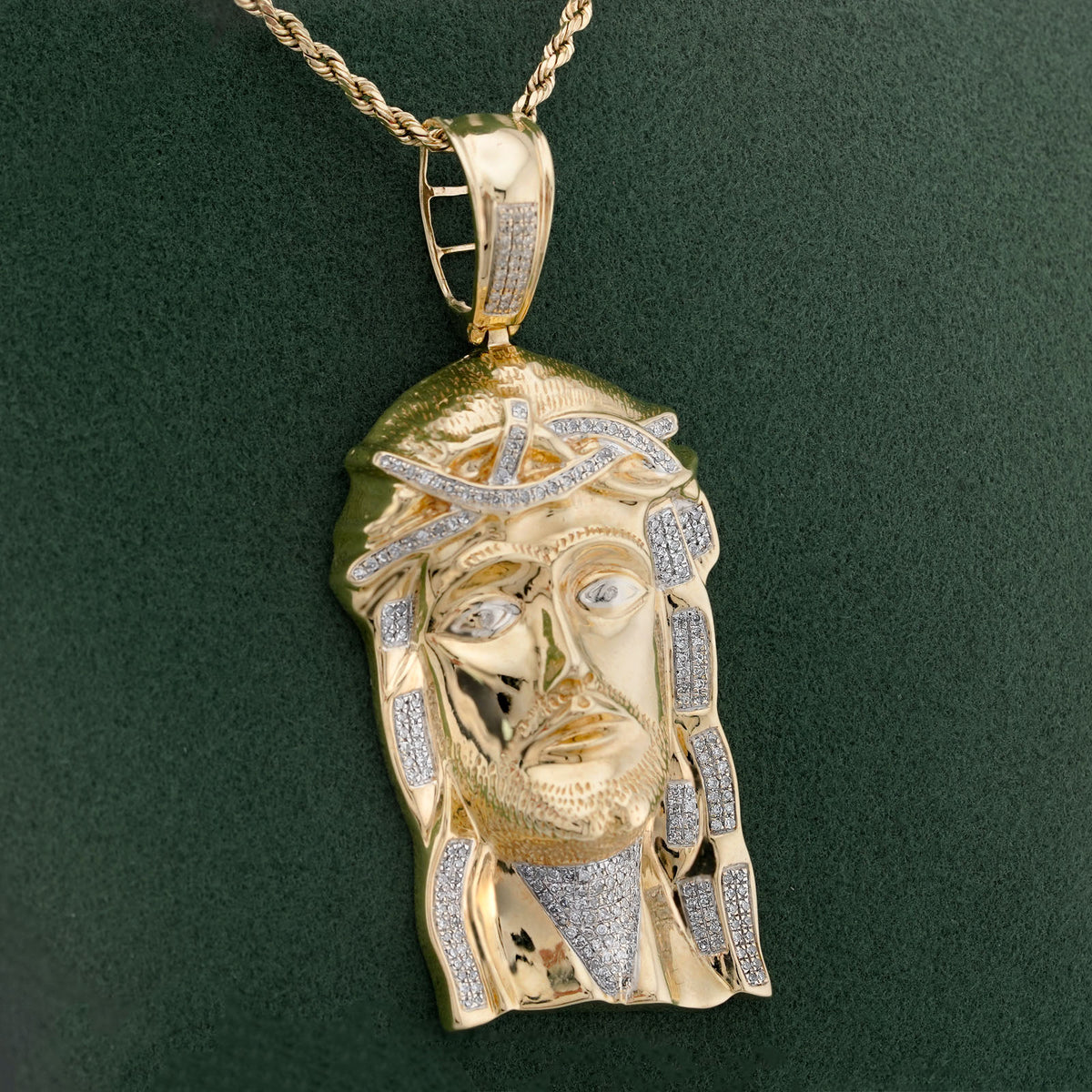 10K Yellow Gold 3CT Natural Diamond Jesus Head Men Charm — view 5