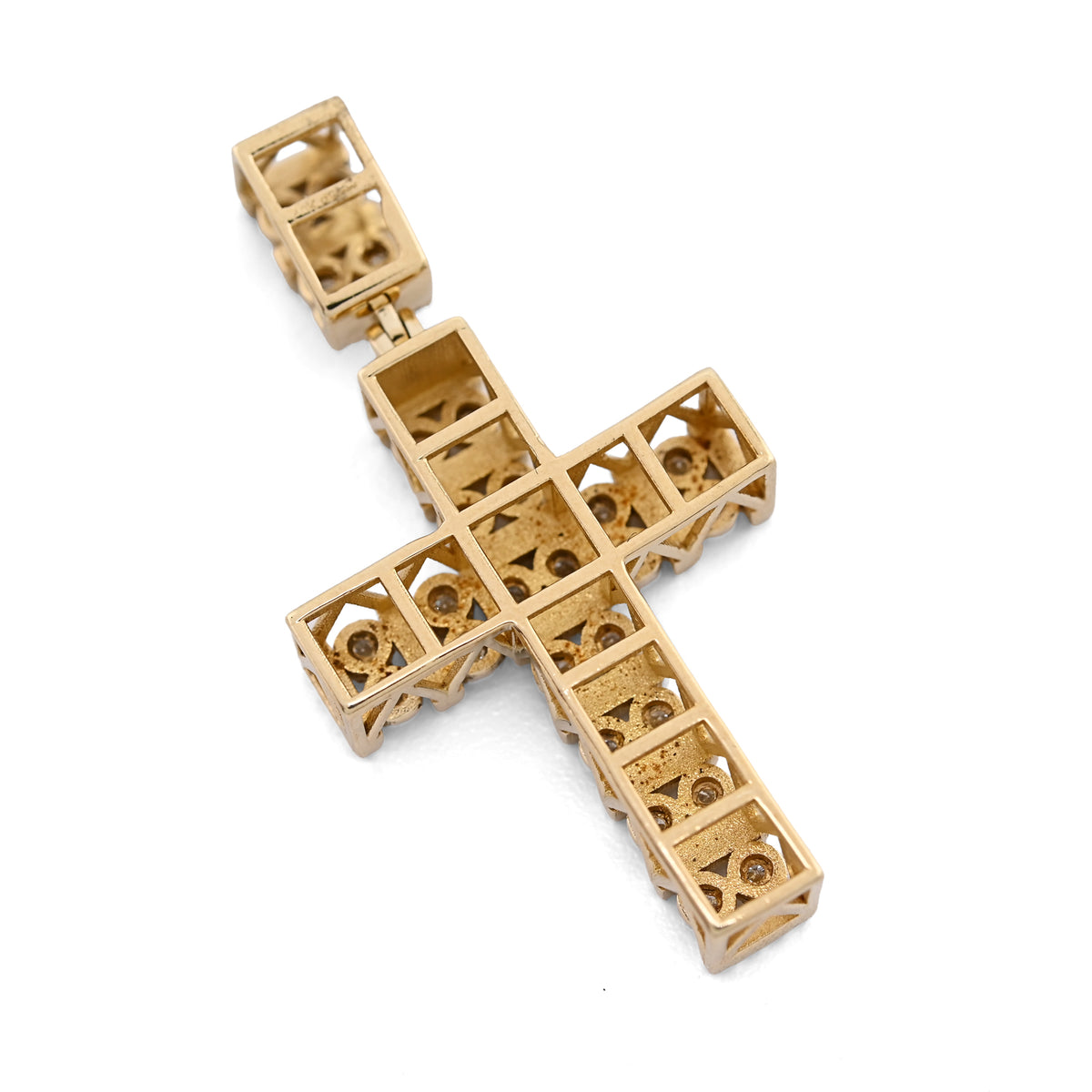 10K Yellow Gold 1.0 CT Natural Diamond Religious Cross Cage Back Men Women Pendant — view 7