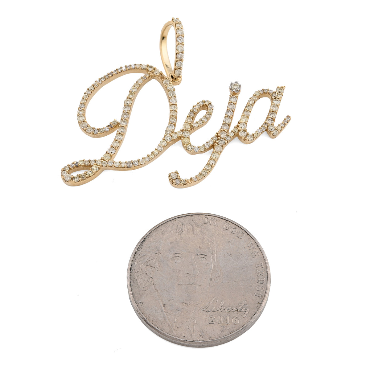 10K Yellow Gold 1 CT Natural Diamond "DEJA" Name Pendant 3 g Charm — view 6