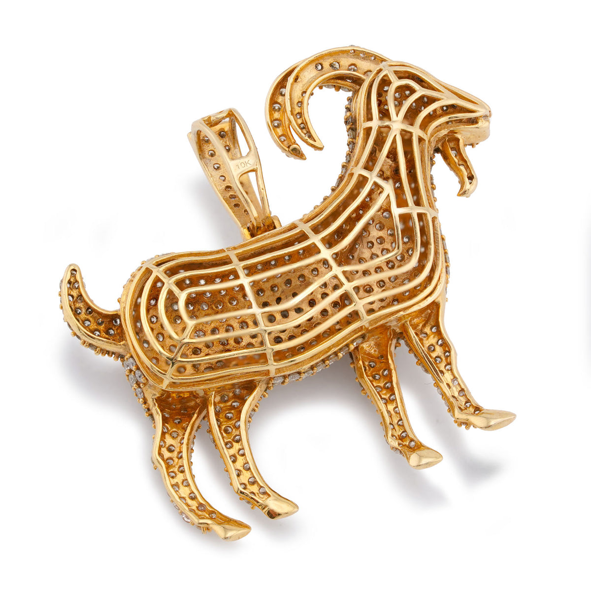 10K Yellow Gold GOAT 5.85CT Natural Diamond Charm 5.85CT Pendant — view 7