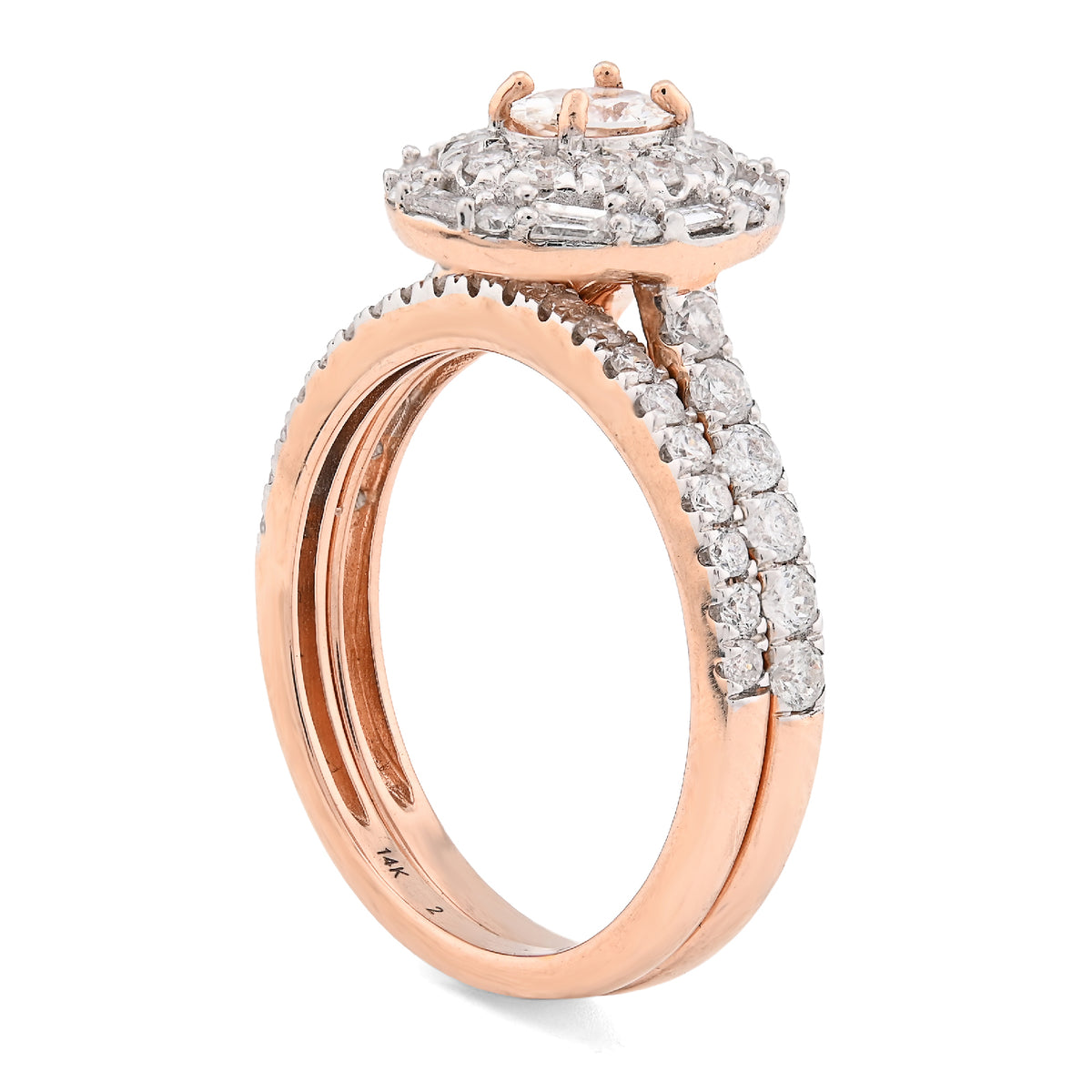14K Rose Gold Oval Solitaire & Baguette 1.25CT Natural Diamond Bridal WOmen RIng — view 5