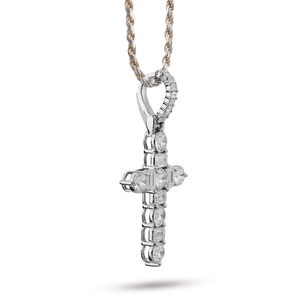 50 Pointer Cross Pendant 12.16CT Lab Diamond Round/Emerald Solitaires Charm — view 7