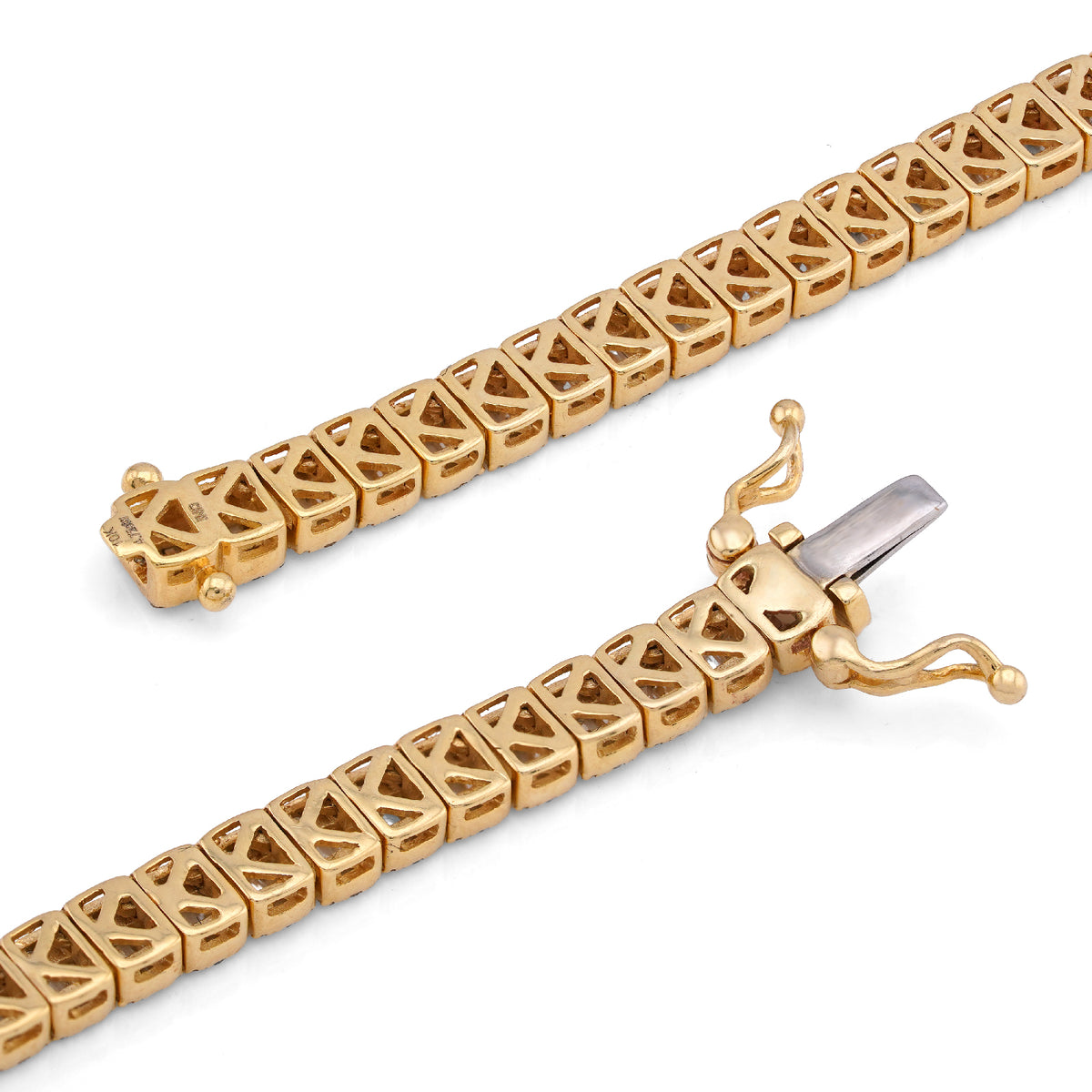 10K Yellow Gold Round/Baguette 4.72CT Natural Diamond 4MM Tennis Chain Men Necklace 18" Chain — view 5