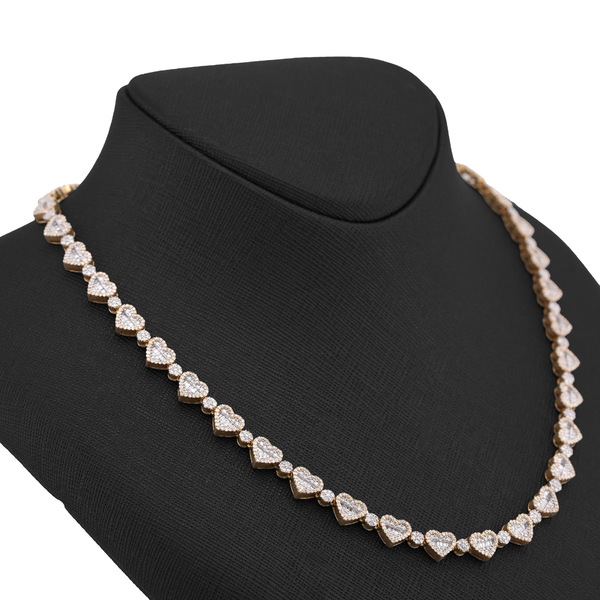 10K Yellow Gold Heart Shape Link Baguette 6.10CT Natural Diamond Women Tennis Chain 18" Necklace — view 9